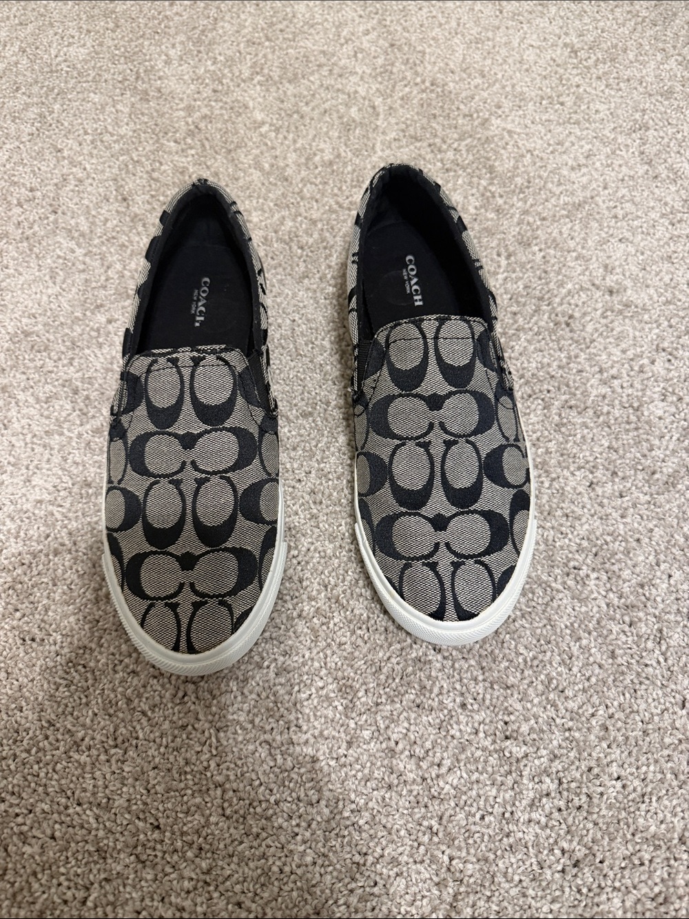 Coach Monogram Slip-On Sneakers in Black and Taupe